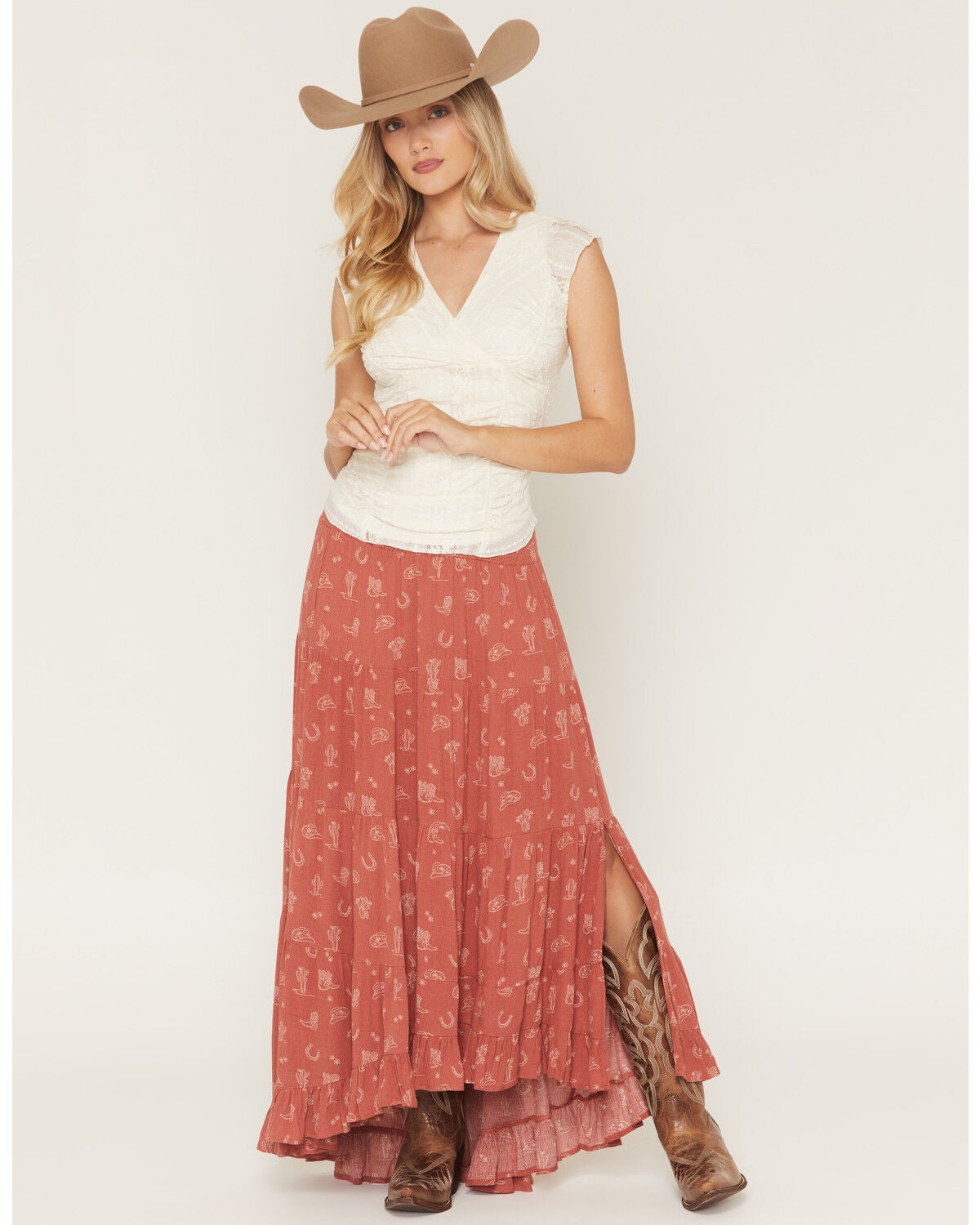 Women's Wild Moss Western Conversation Print High-Low Skirt