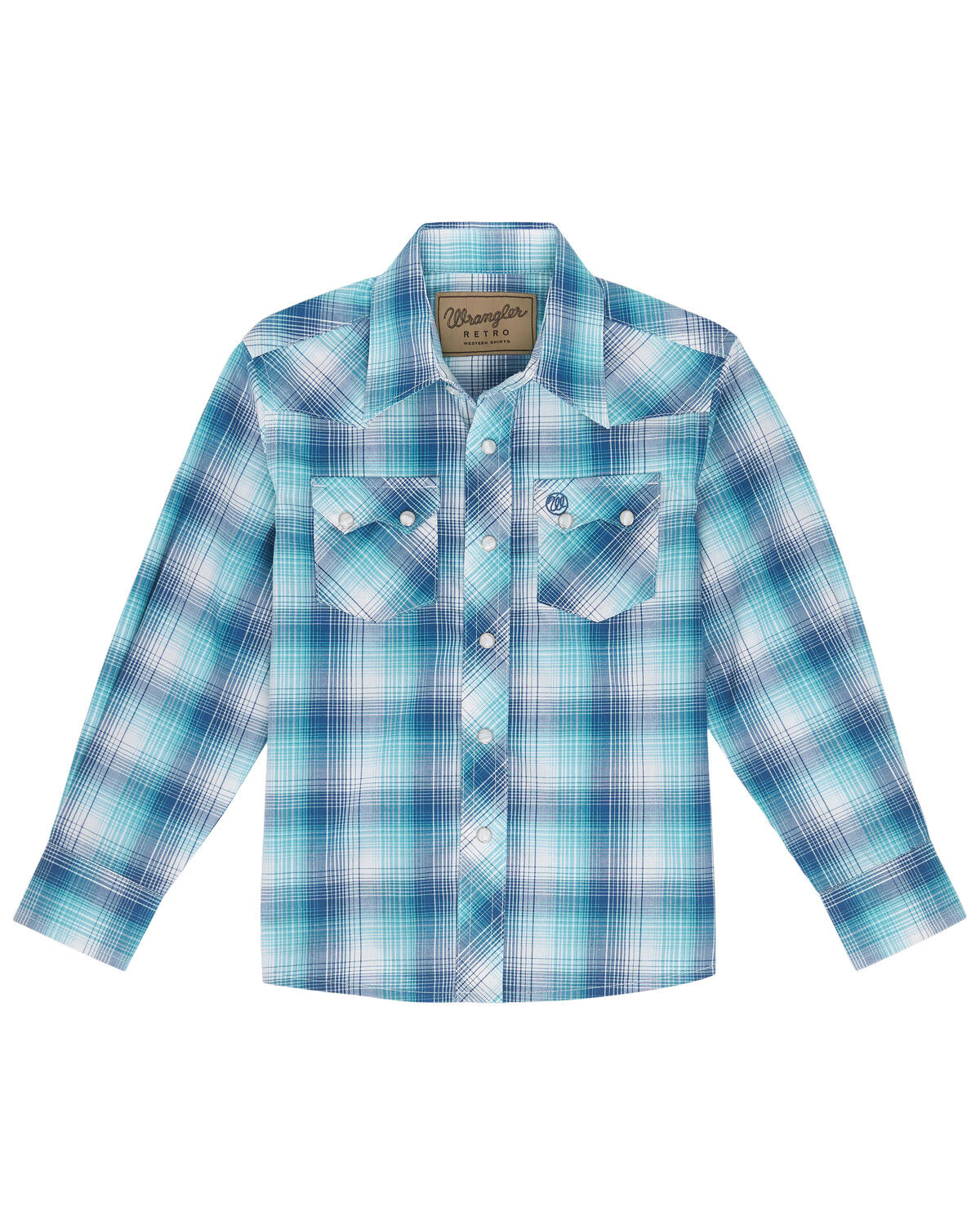 Boys' Wrangler Retro Plaid Print Long Sleeve Snap Western Shirt