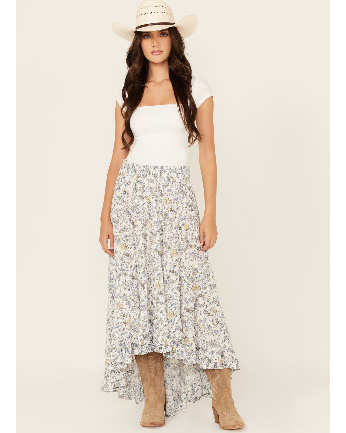 Women's Wild Moss Paisley Print High-Low Midi Skirt