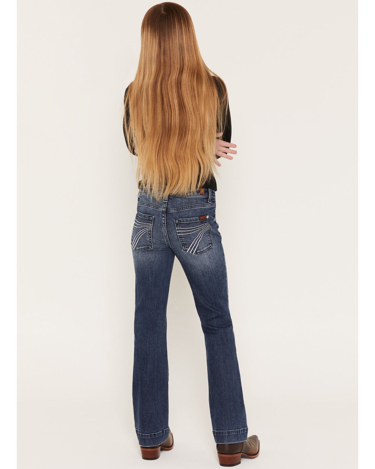 Girls' 7 For All Mankind Lake Dark Wash Mini Dojo Trouser Stretch Deni