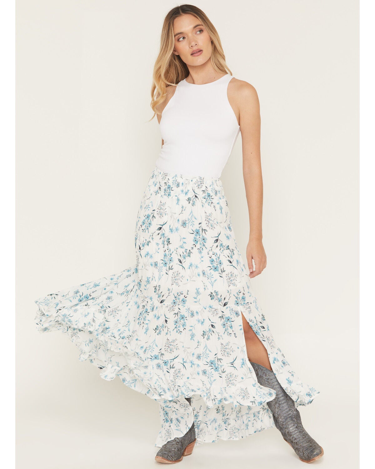 Women's Wild Moss Floral Print High-Low Skirt