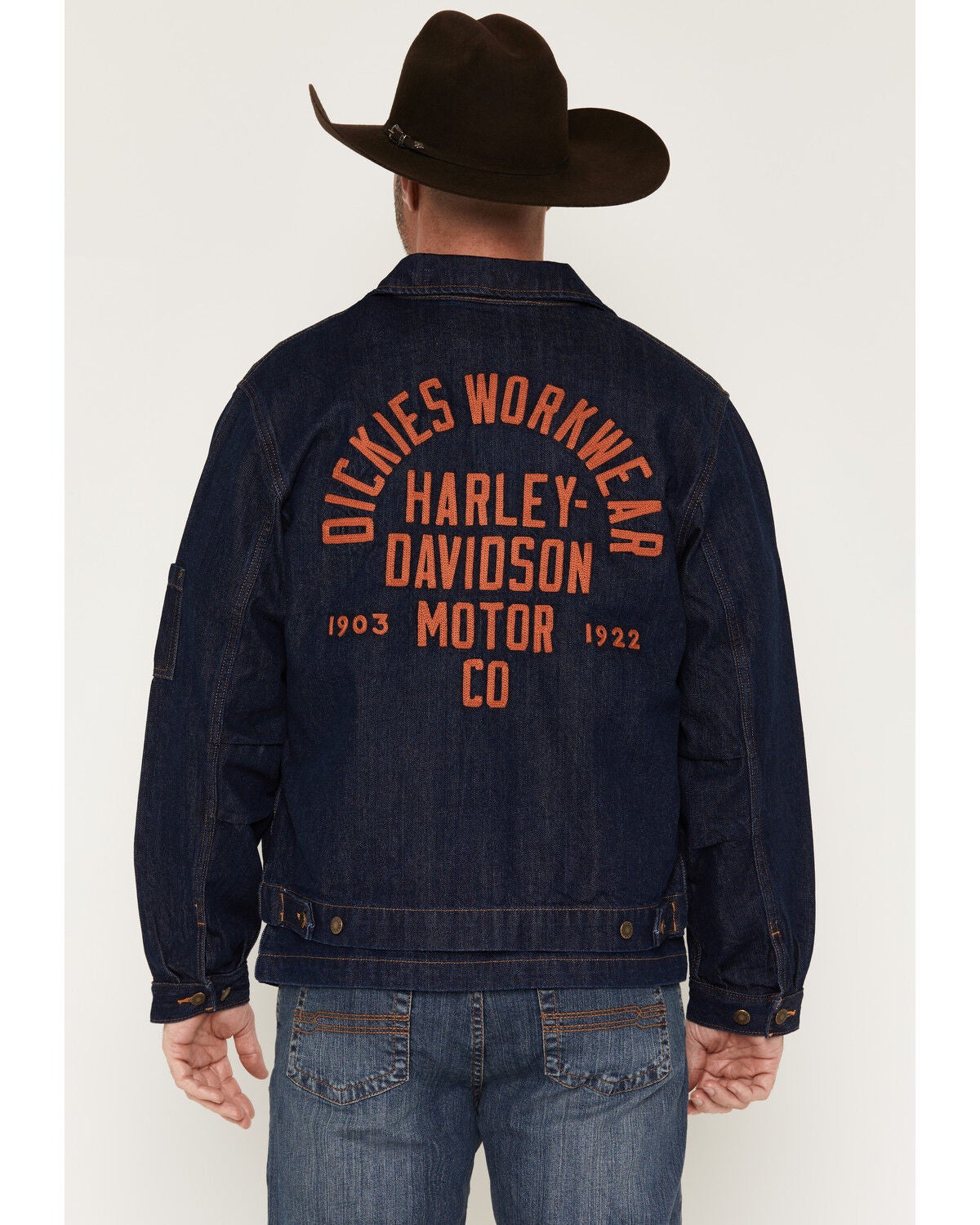 Men's Harley Davidson Dickies X Dark Wash Embroidered Zip-Up Denim Jac
