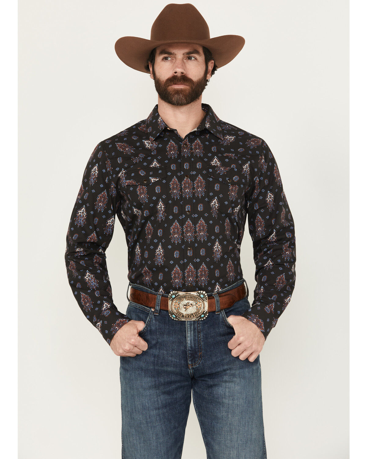 Men's Gibson Trading Co Tiki Torch Paisley Print Long Sleeve Snap Stre