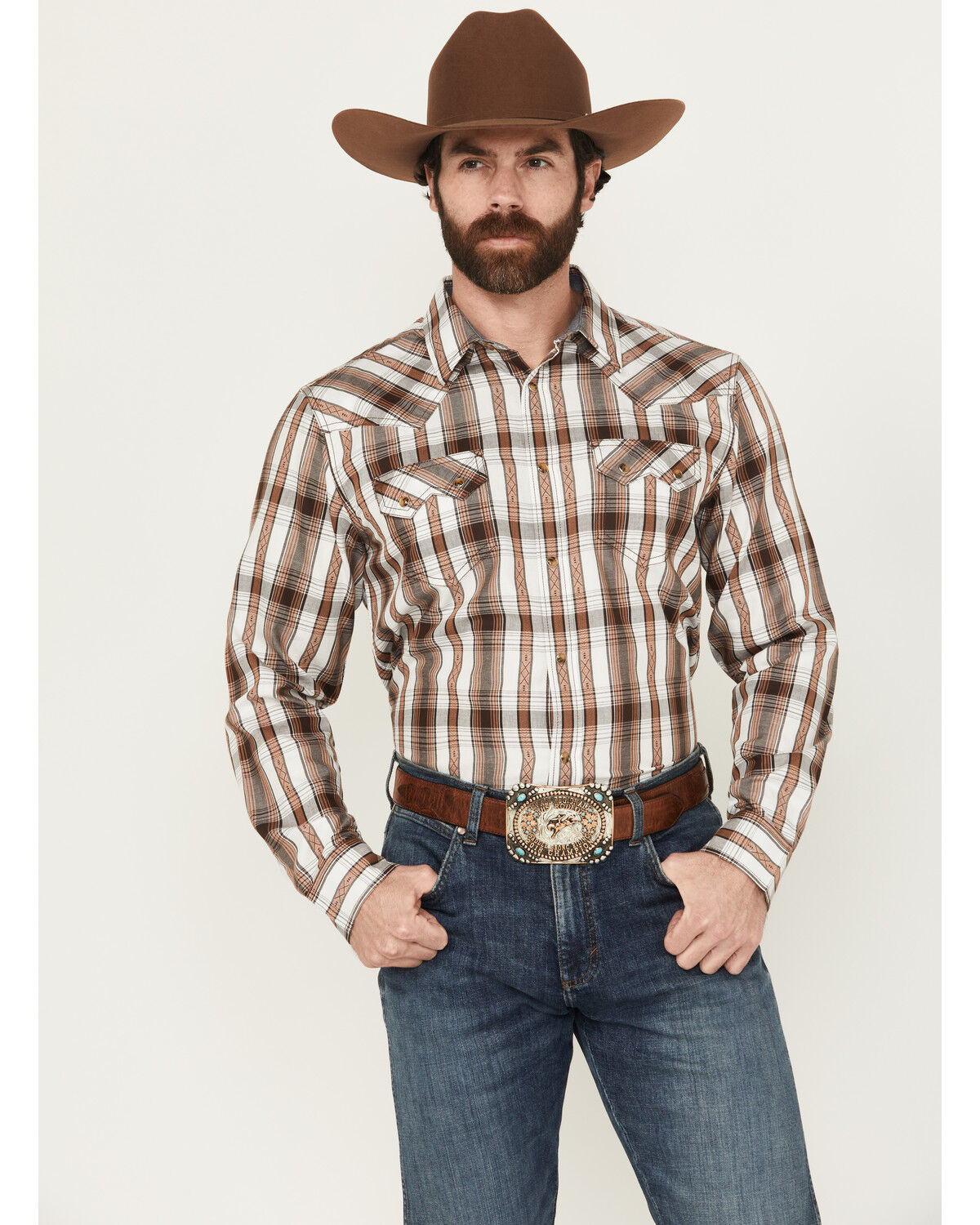 Cody James Men' Rodeo Plaid Print Long Sleeve Snap Western Shirt