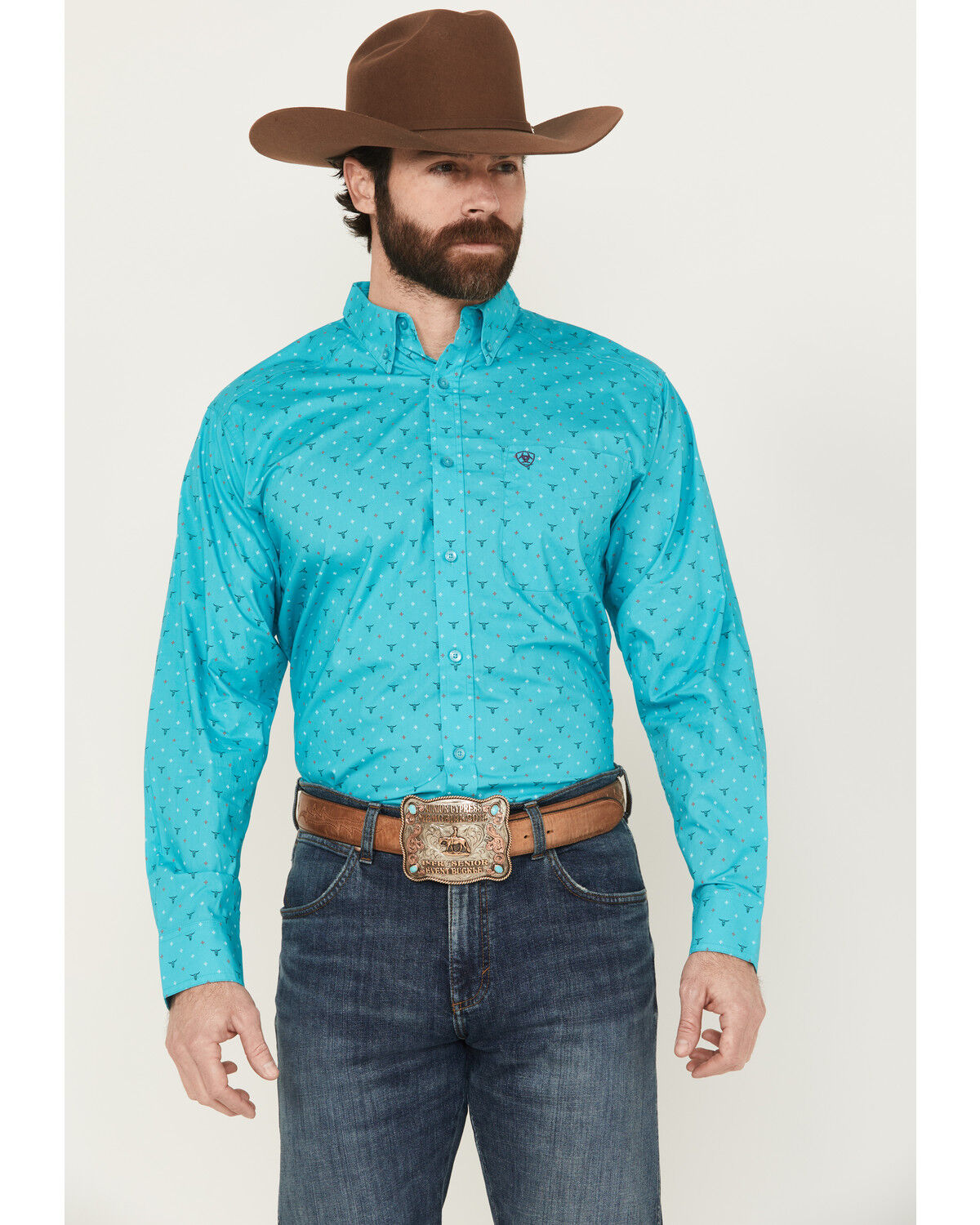 Men's Ariat Willke Steerhead Print Long Sleeve Button-Down Western Shi