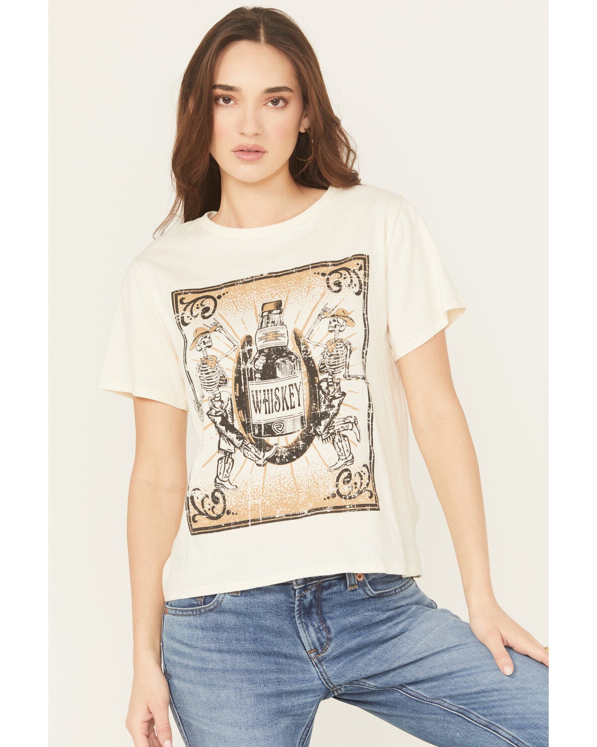 Women's Rock & Roll Denim Whiskey Short Sleeve Oversized Graphic Tee