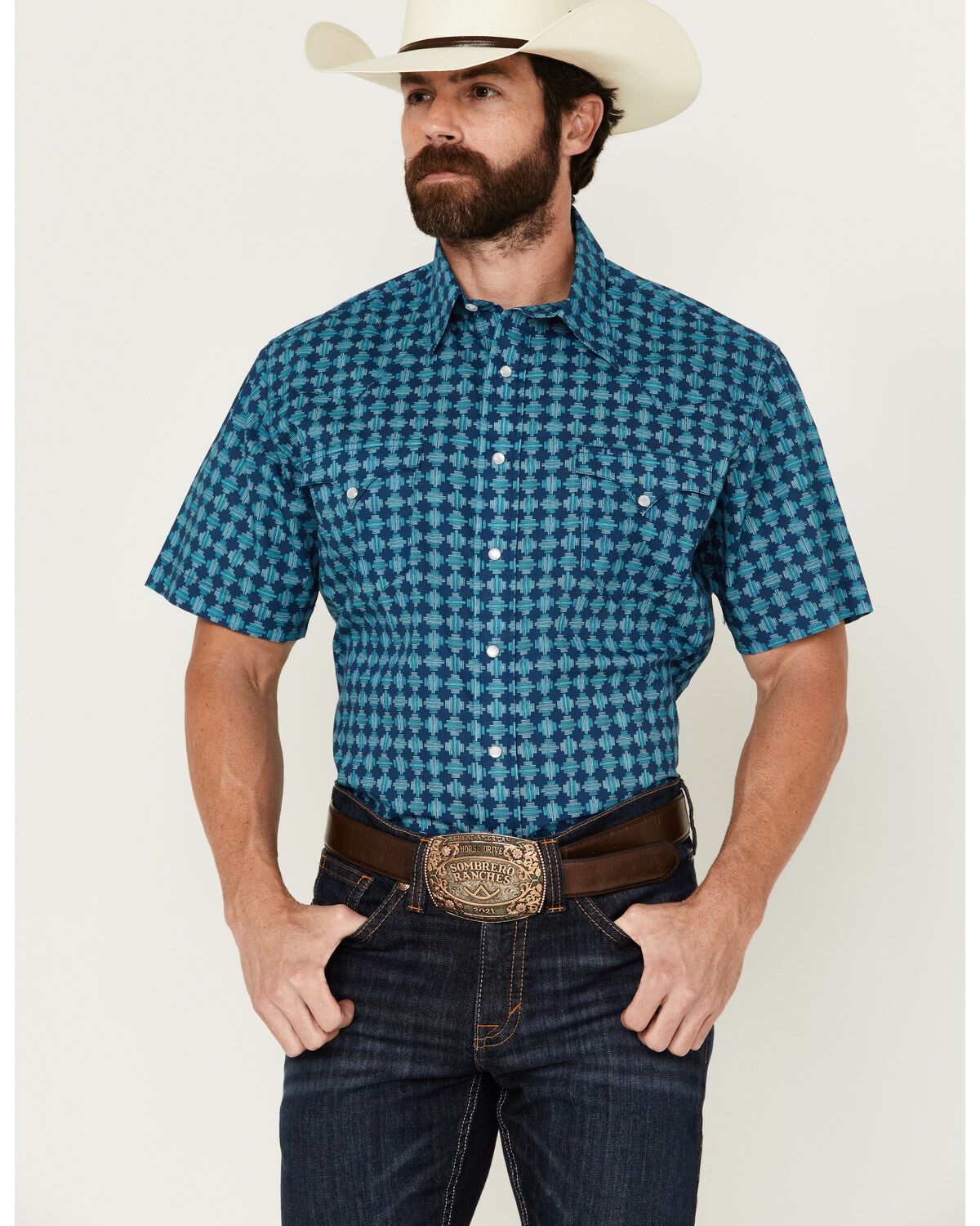 Men's Roper West Made Printed Short Sleeve Pearl Snap Western Shirt