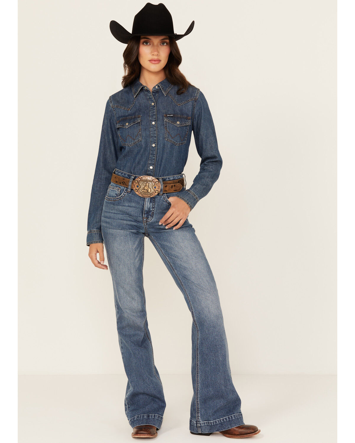 Women's Rock & Roll Denim Medium Wash High Rise Trouser Stretch Denim