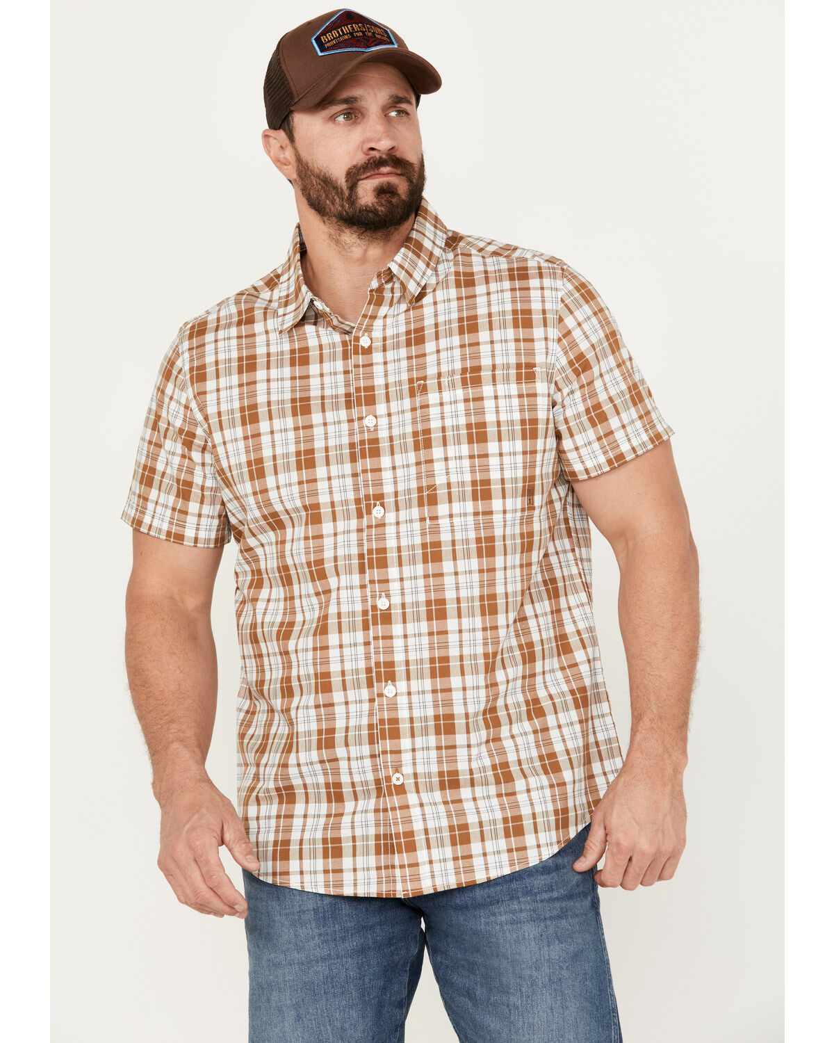 Men's Brothers and Sons Tulsa Plaid Print Short Sleeve Button-Down Wes