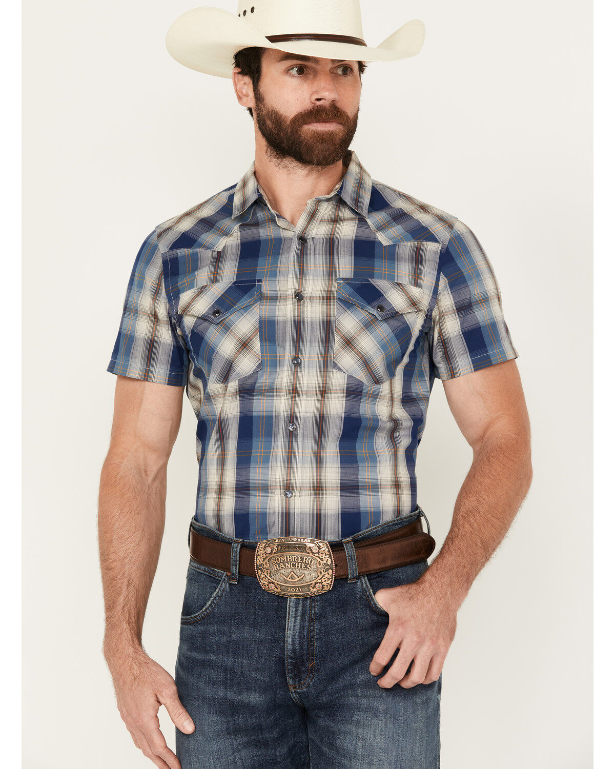 Men's Pendleton Frontier Plaid Print Short Sleeve Snap Western Shirt