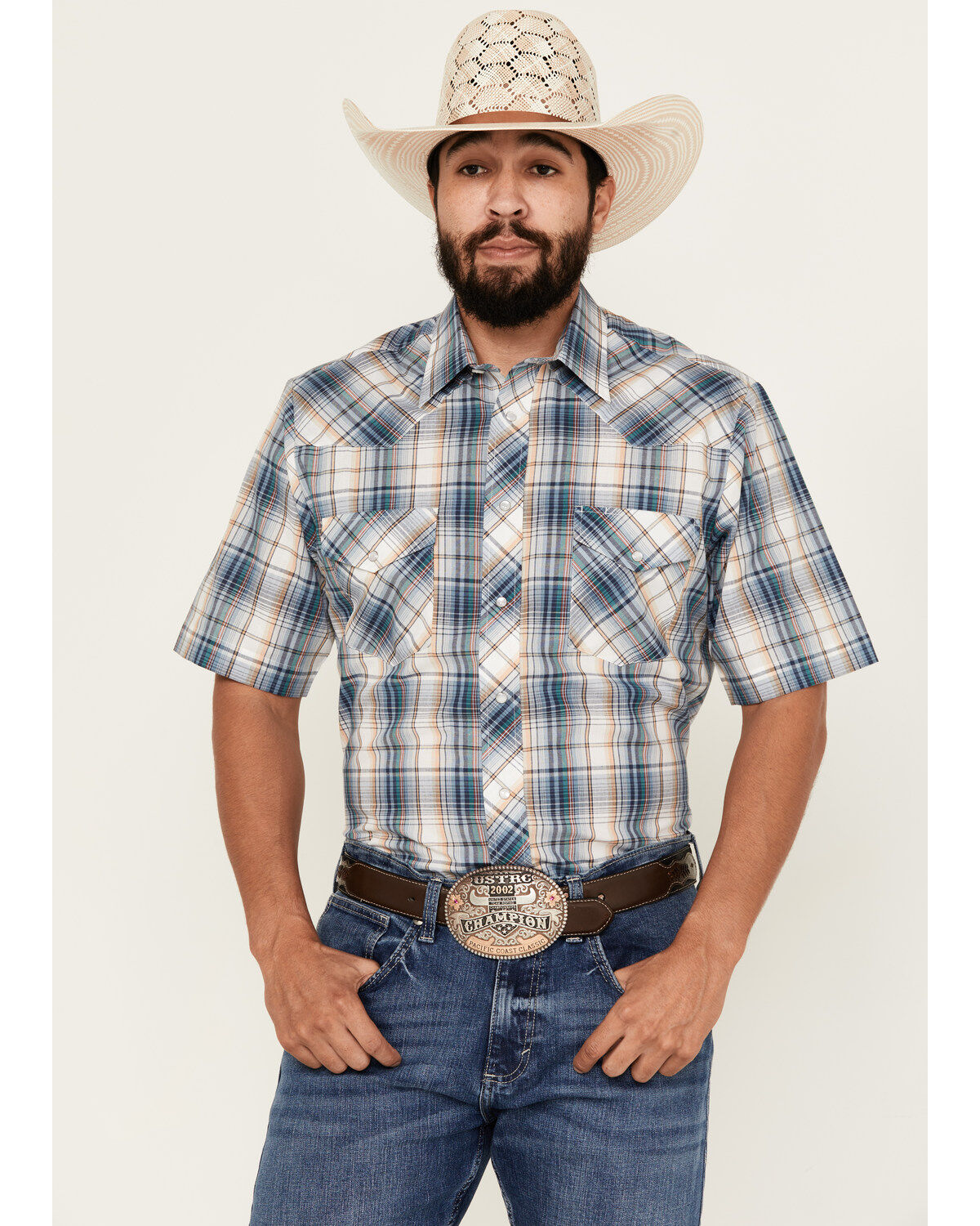 Men's Roper Medium Plaid Print Short Sleeve Pearl Snap Western Shirt