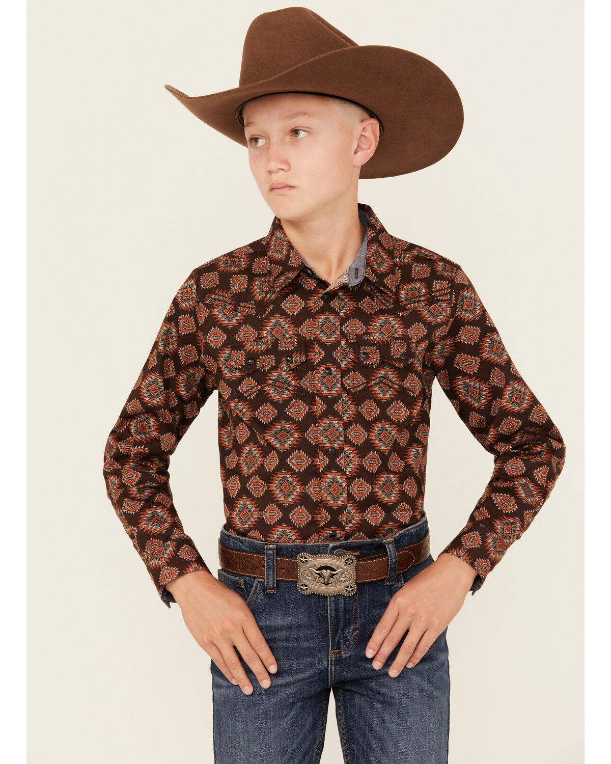 Boys' Cody James Bite The Bullet Southwestern Print Snap Western Shirt