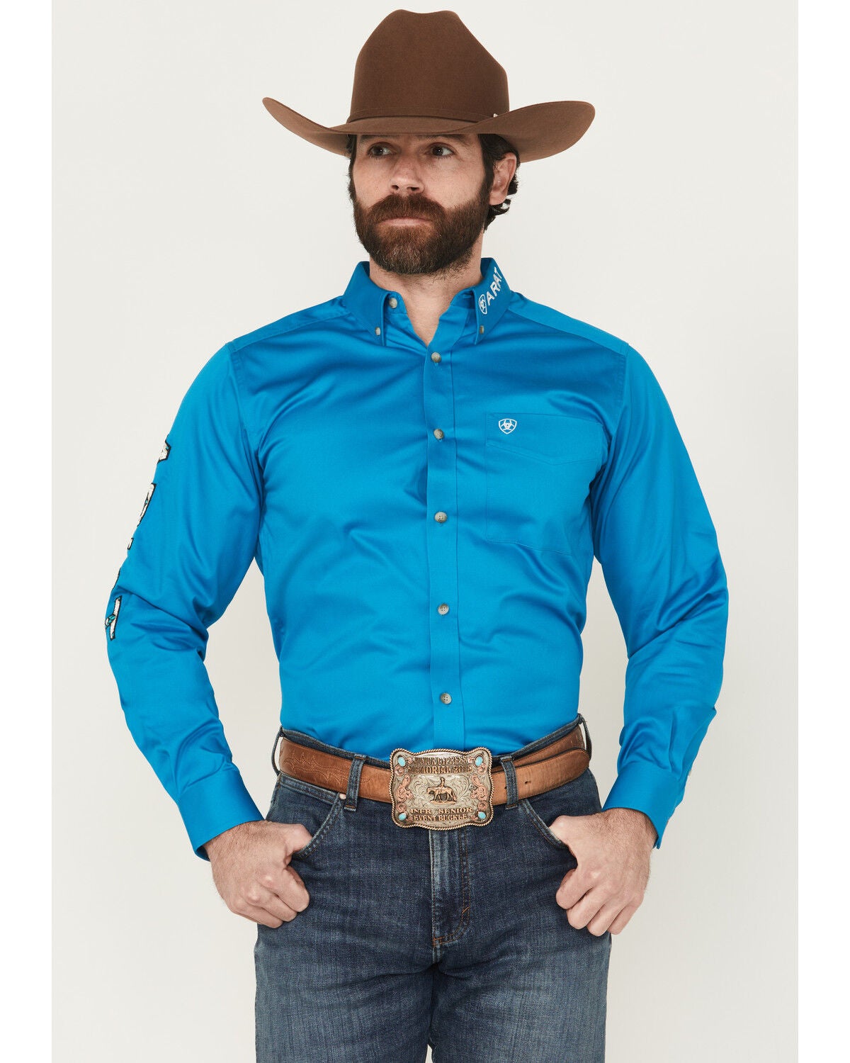 Men's Ariat Team Logo Twill Solid Long Sleeve Button-Down Western Shir