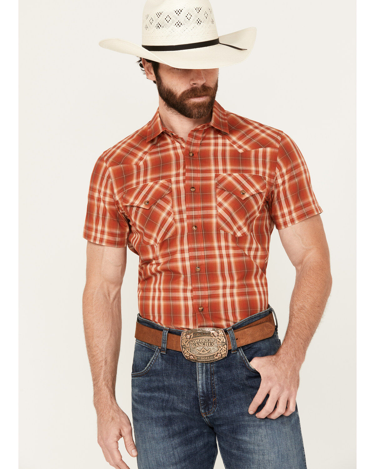 Men's Pendleton Frontier Plaid Print Short Sleeve Snap Western Shirt