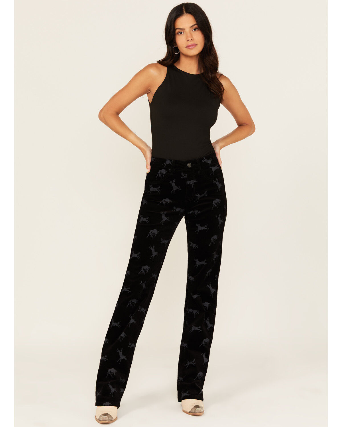 Women's Rock & Roll Denim High Rise Horse Print Modest Bootcut Stretch
