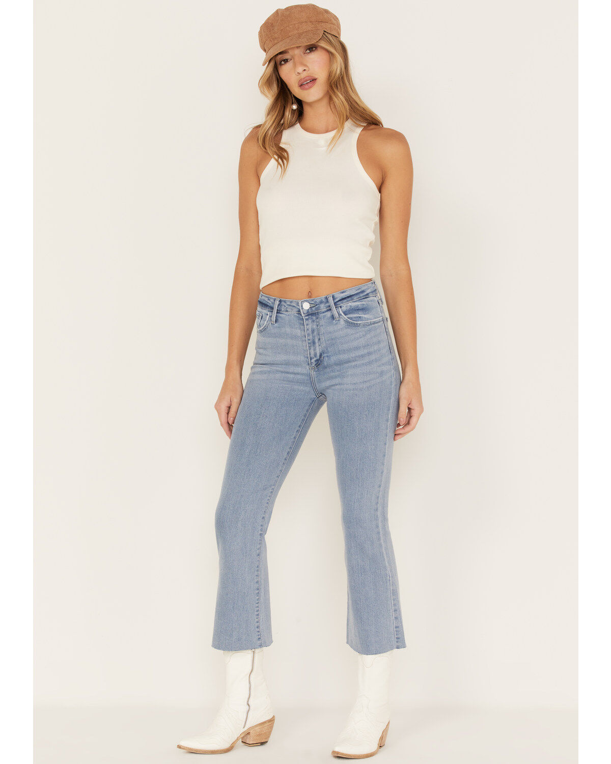 Women's Just Black Denim Light Wash Cropped Kick Flare Jeans