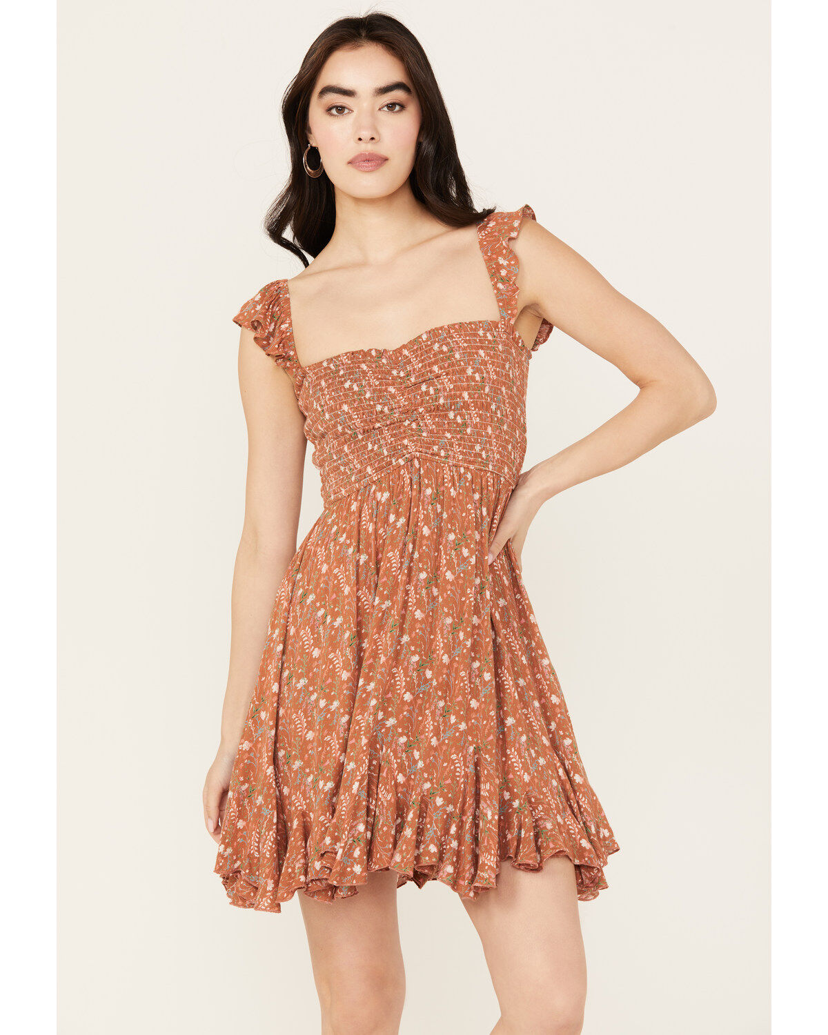 Women's Rock & Roll Denim Floral Print Mini Dress