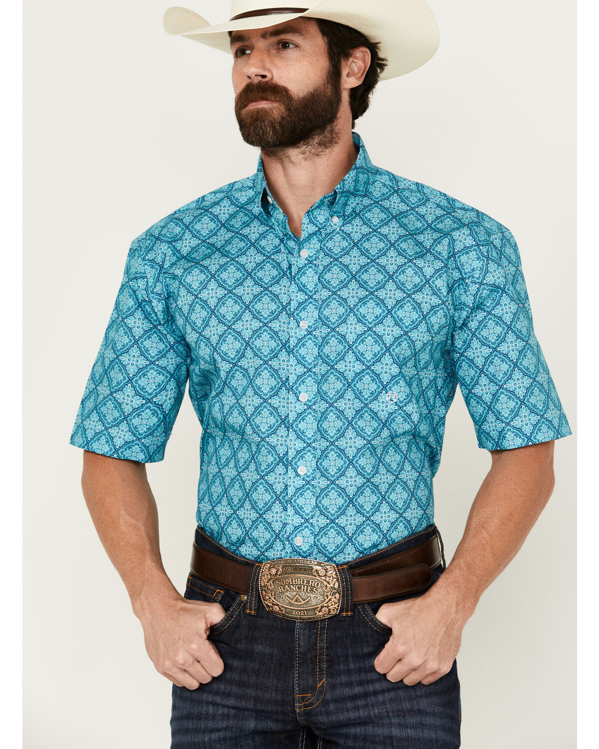 Men's Roper Amarillo Medallion Print Short Sleeve Button-Down Western