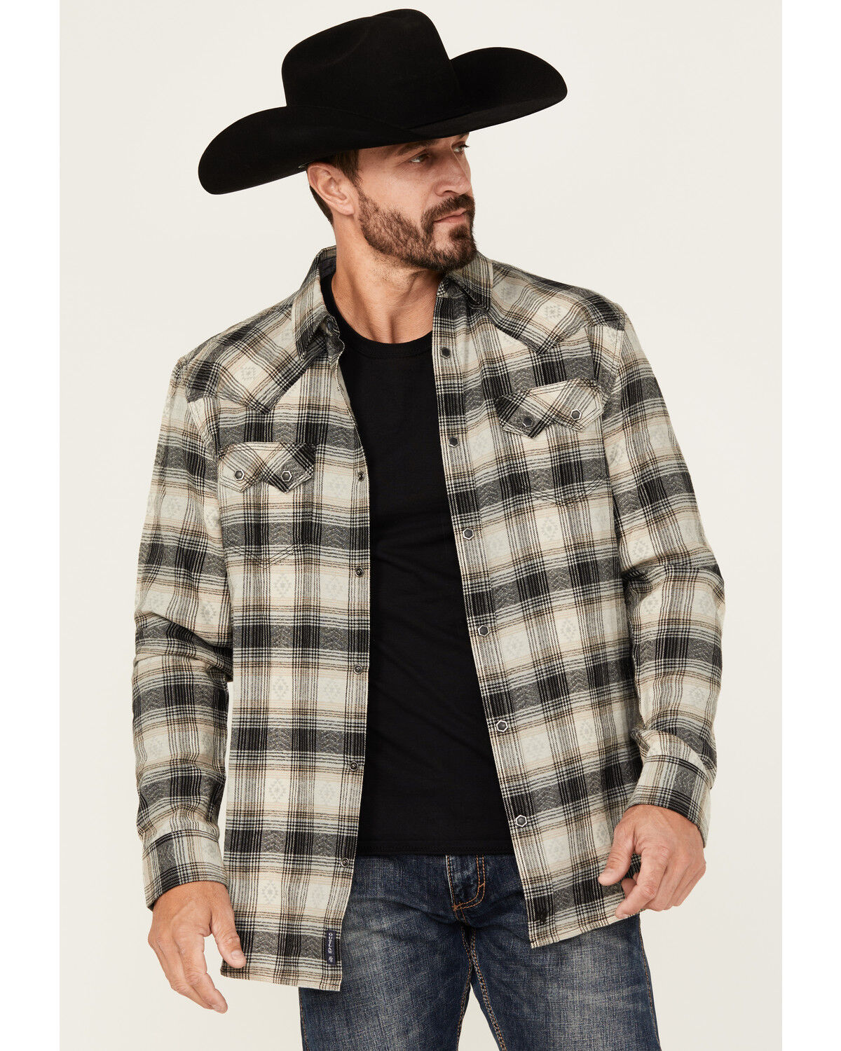 Men's Moonshine Spirit String Fellow Plaid Print Long Sleeve Snap West