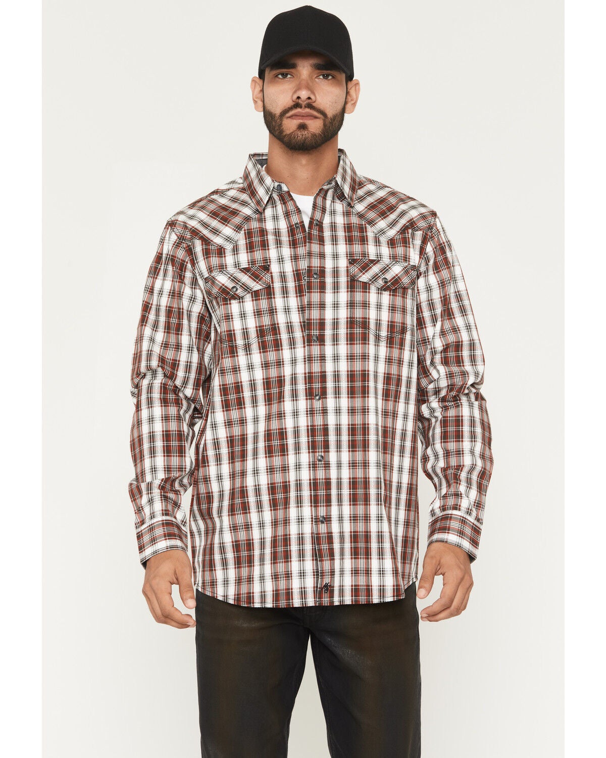 Men's Moonshine Spirit Red Tail Hawk Dobby Plaid Print Long Sleeve Sn