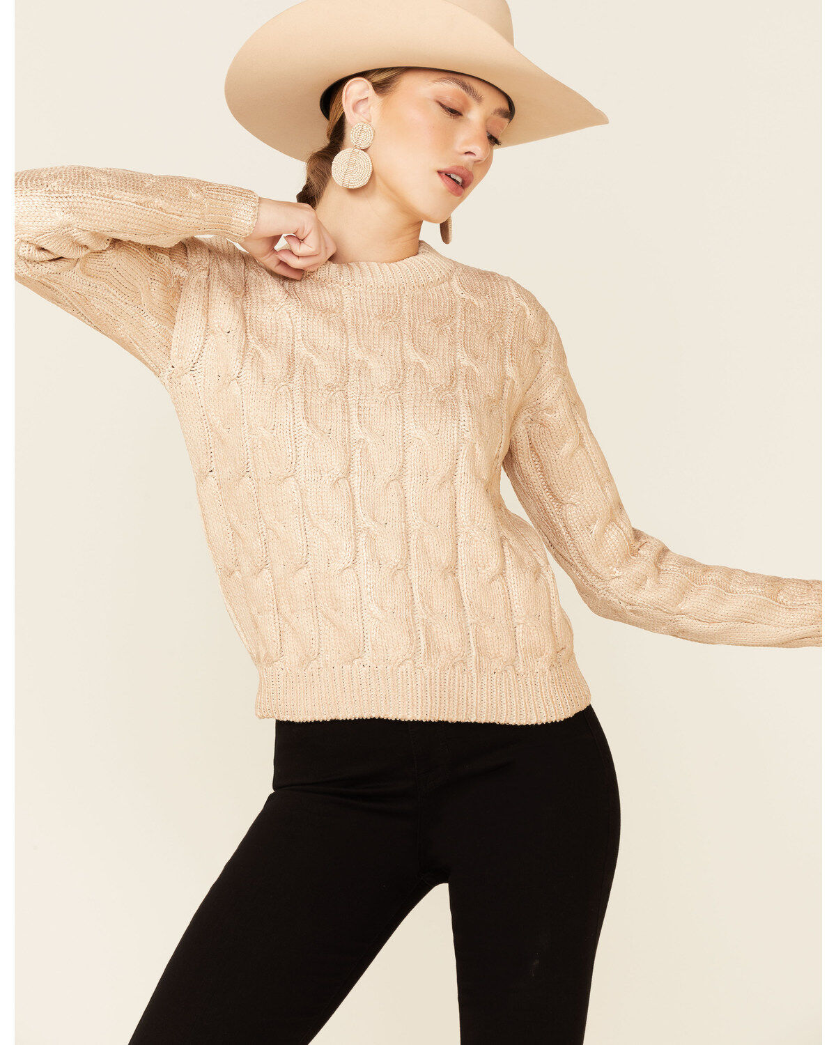 Women's Rock & Roll Denim Metallic Cable Knit Sweater