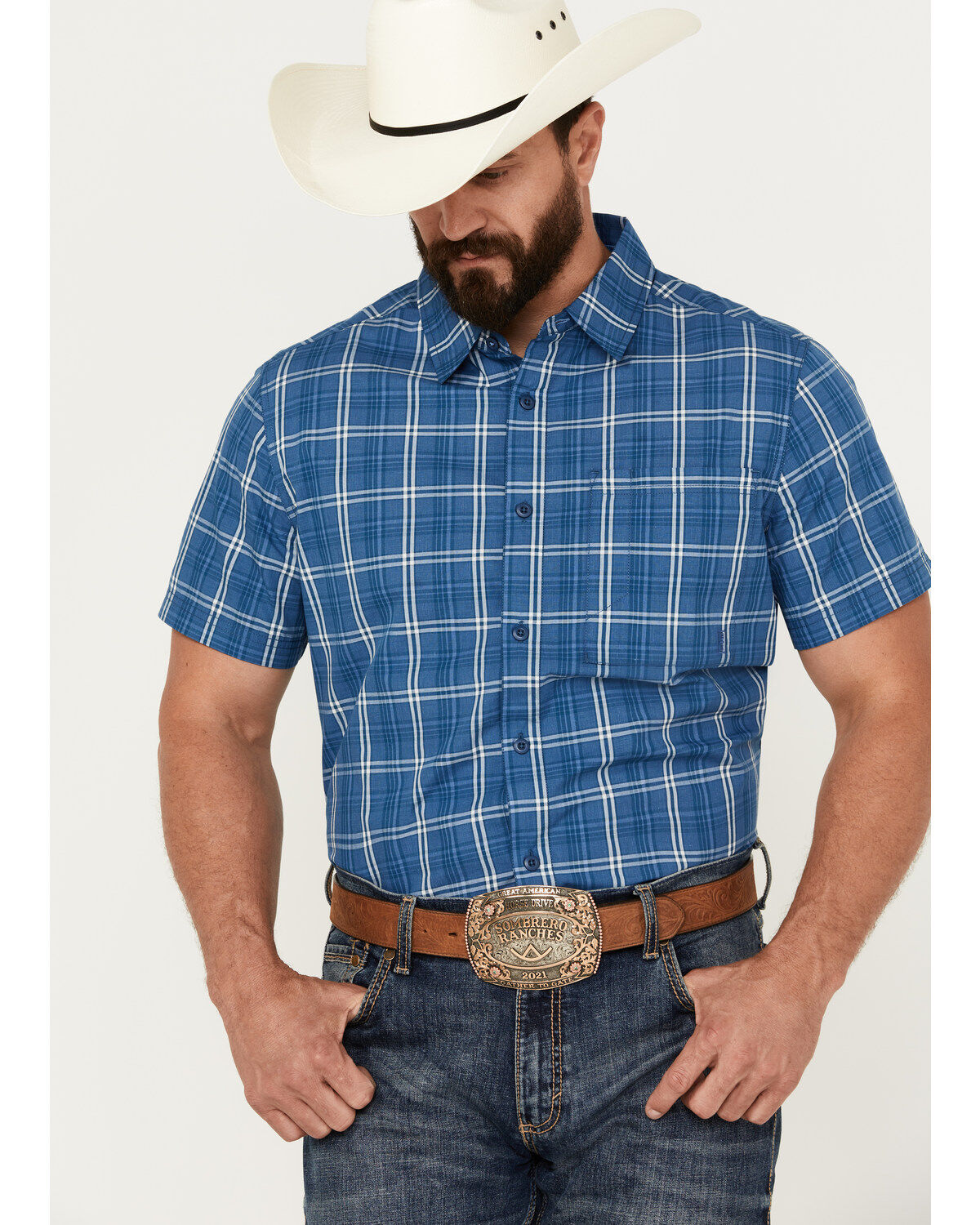 Men's Brothers and Sons Cordell Plaid Print Short Sleeve Button-Down W