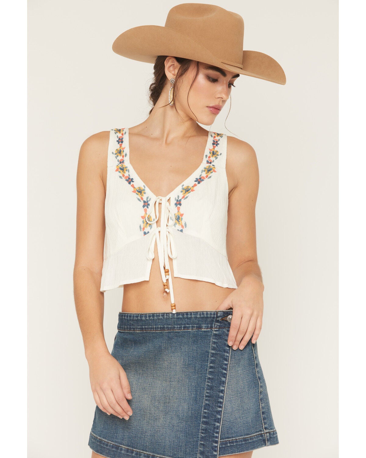 Women's Shyanne Embroidered Tie-Front Tank Top