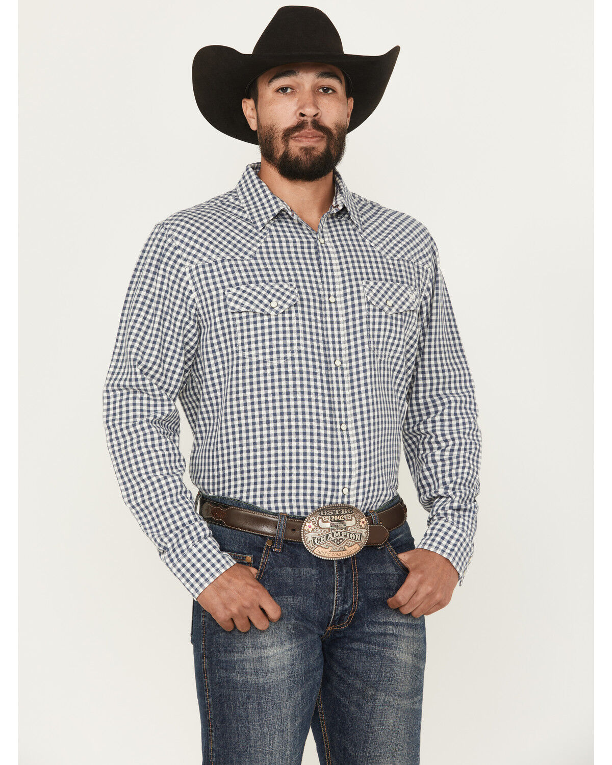 Men's Blue Ranchwear Yucca Plaid Print Long Sleeve Snap Western Shirt