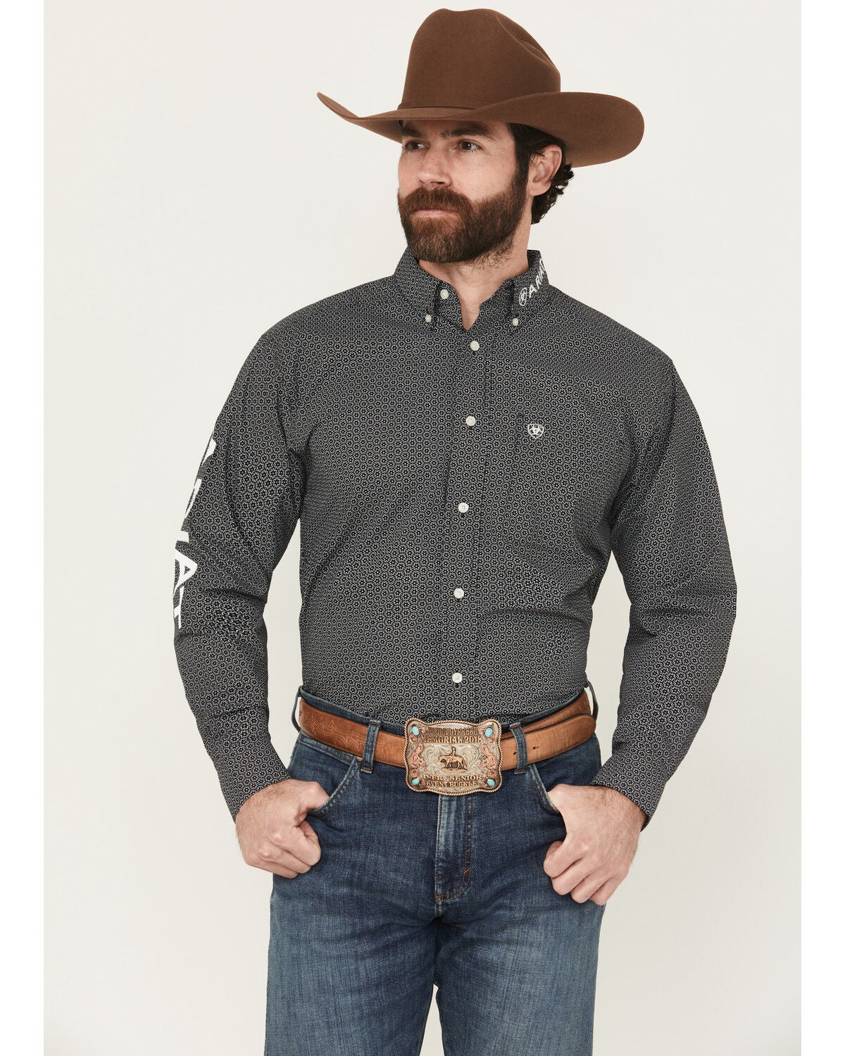 Men's Ariat Team Flower Geo Print Long Sleeve Button-Down Western Shir