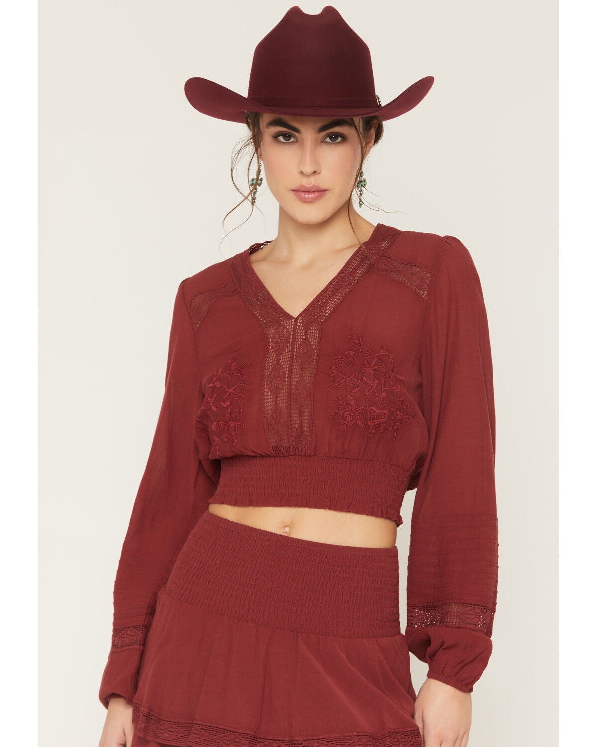 Women's Shyanne Embroidered Smocked Long Sleeve Shirt