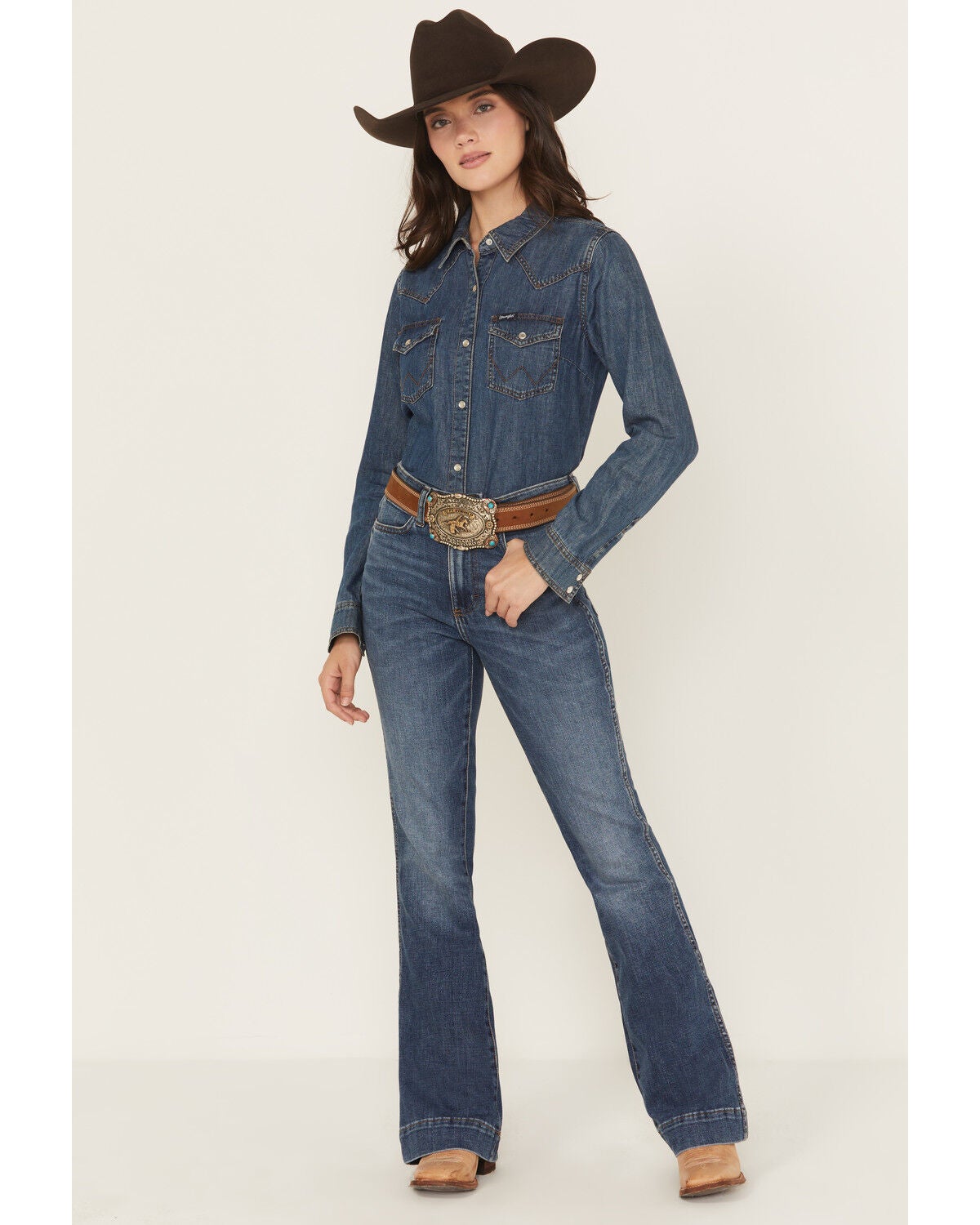 Wrangler Retro Bailey High Rise Trouser Jeans for Women in Dark Wash – Stretch Denim Western Bootcut Fit, Size 28x32