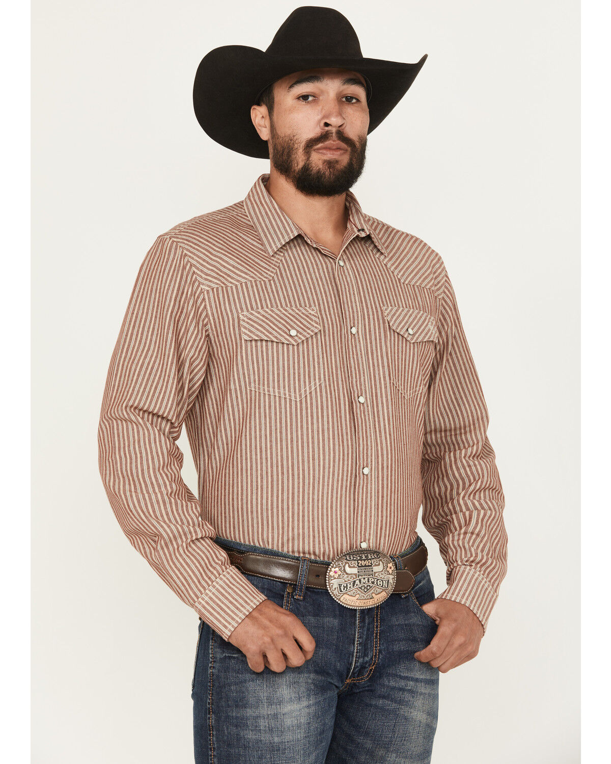 Men's Blue Ranchwear Desert Rose Striped Long Sleeve Snap Western Shir