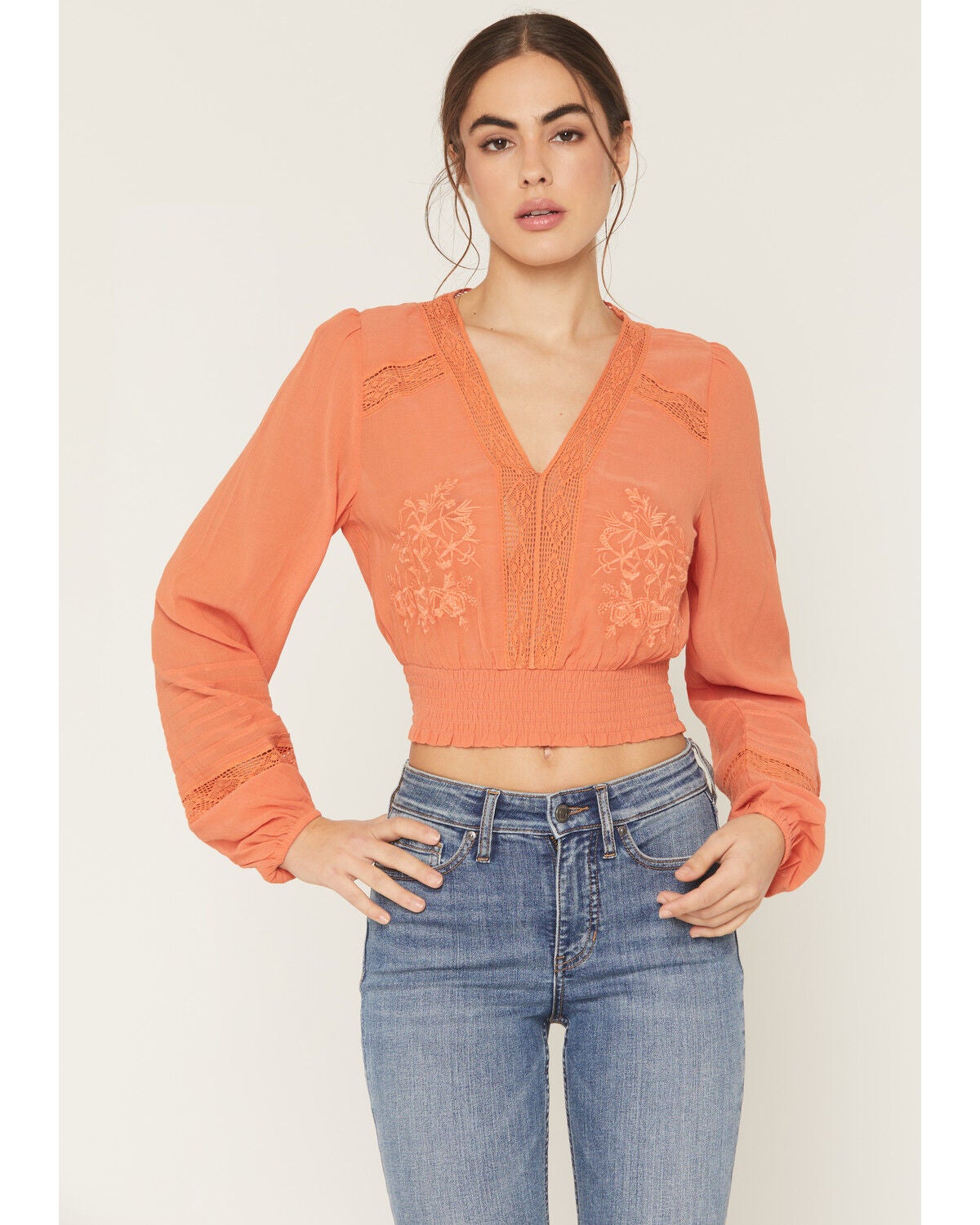 Women's Shyanne Embroidered Smocked Long Sleeve Shirt