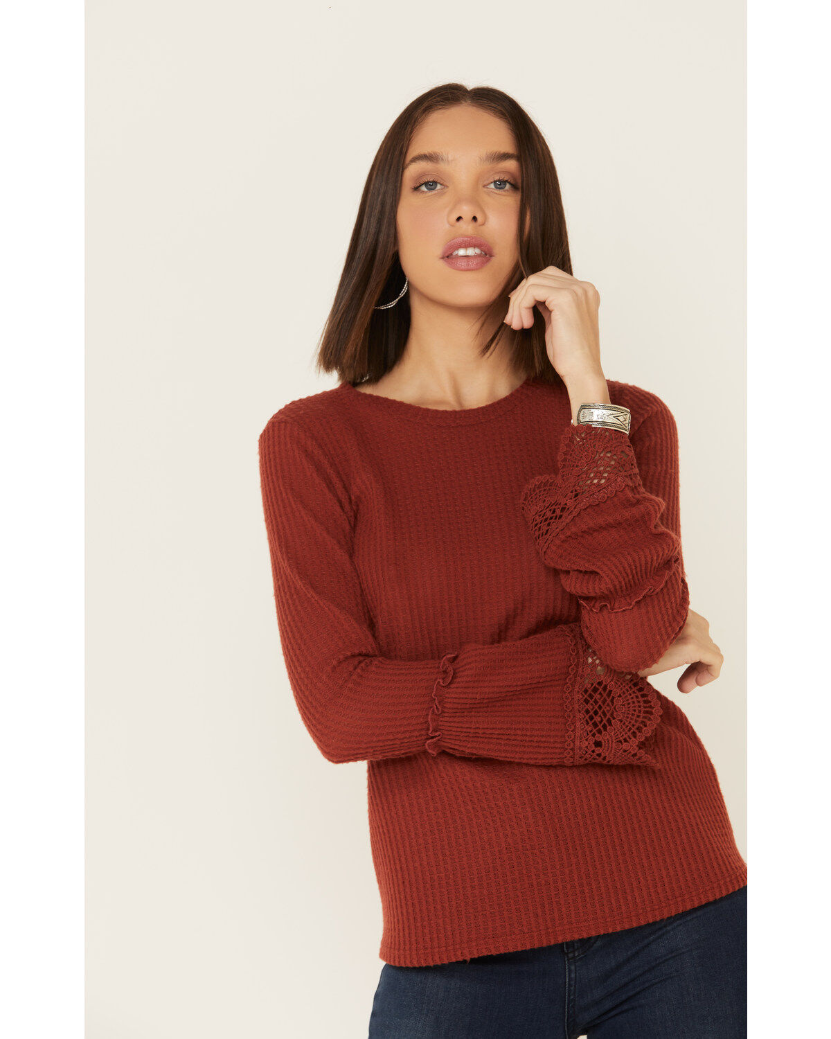 Women's Moa Moa Rust Brushed Thermal Bell Sleeve Top