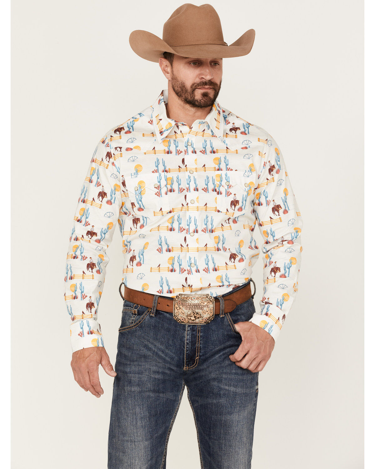 Men's Dale Brisby All-Over Scenic Print Long Sleeve Snap Western Shirt