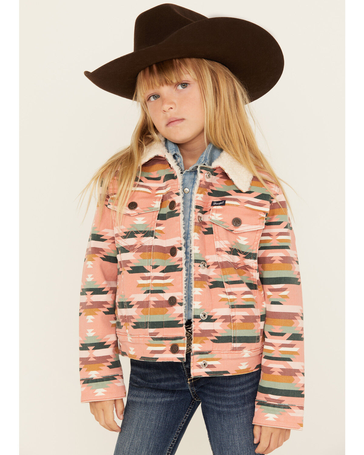 Girls' Wrangler Southwestern Print Sherpa Lined Jacket