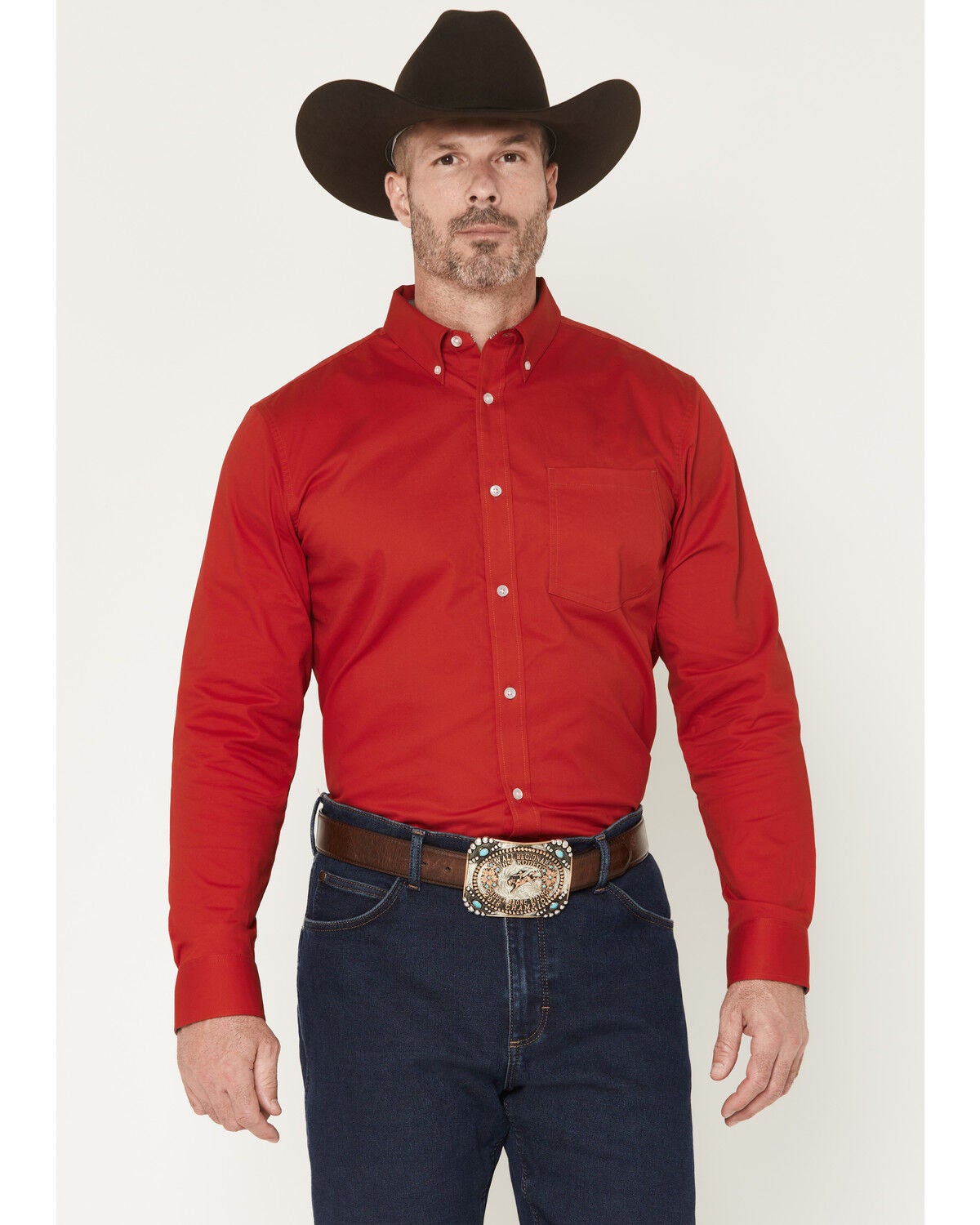 Men's Cody James Performance Twill Solid Long Sleeve Button-Down Stret
