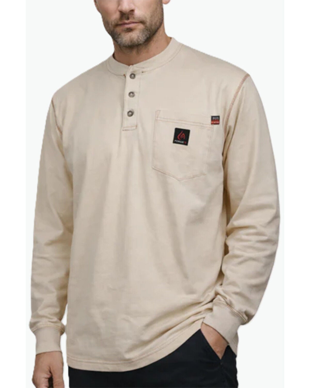 Men's Forge Workwear FR Solid Long Sleeve 1/4 Button-Down Henley Work