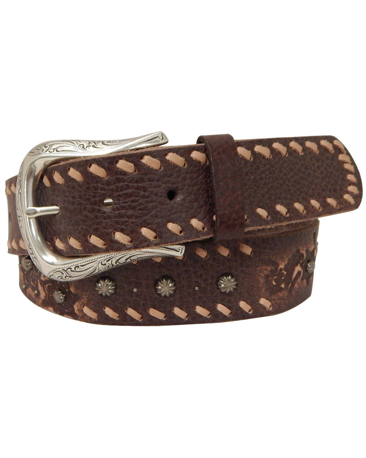 Women's Roper Brown Horseshoe Buckle Leather Belt
