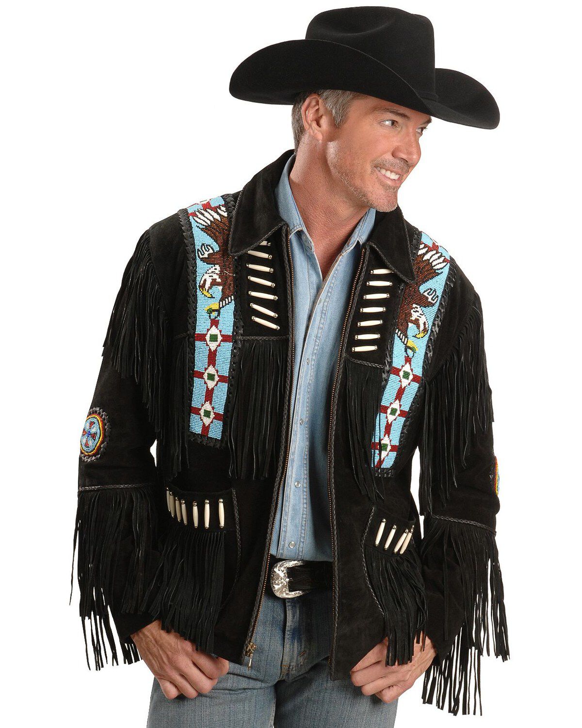 Liberty Wear Eagle Bead Fringed Suede Leather Jacket - Big & Tall