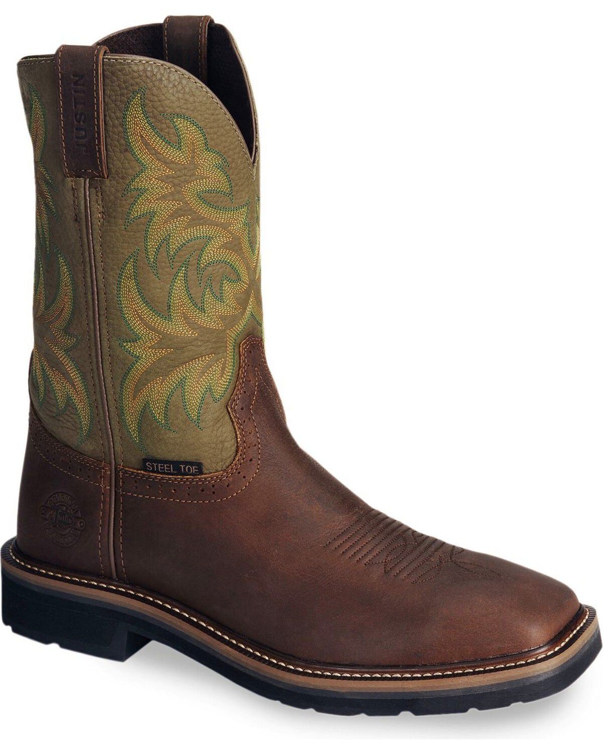 Men's Justin Stampede Driller Brown Work Boots - Steel Toe