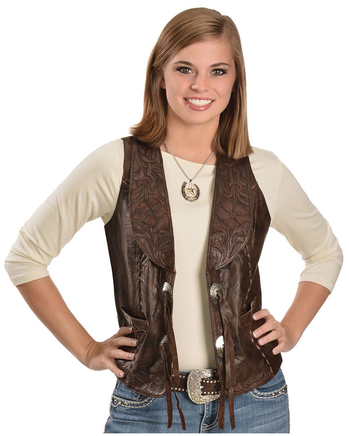 Kobler Floral Tooled Leather Vest