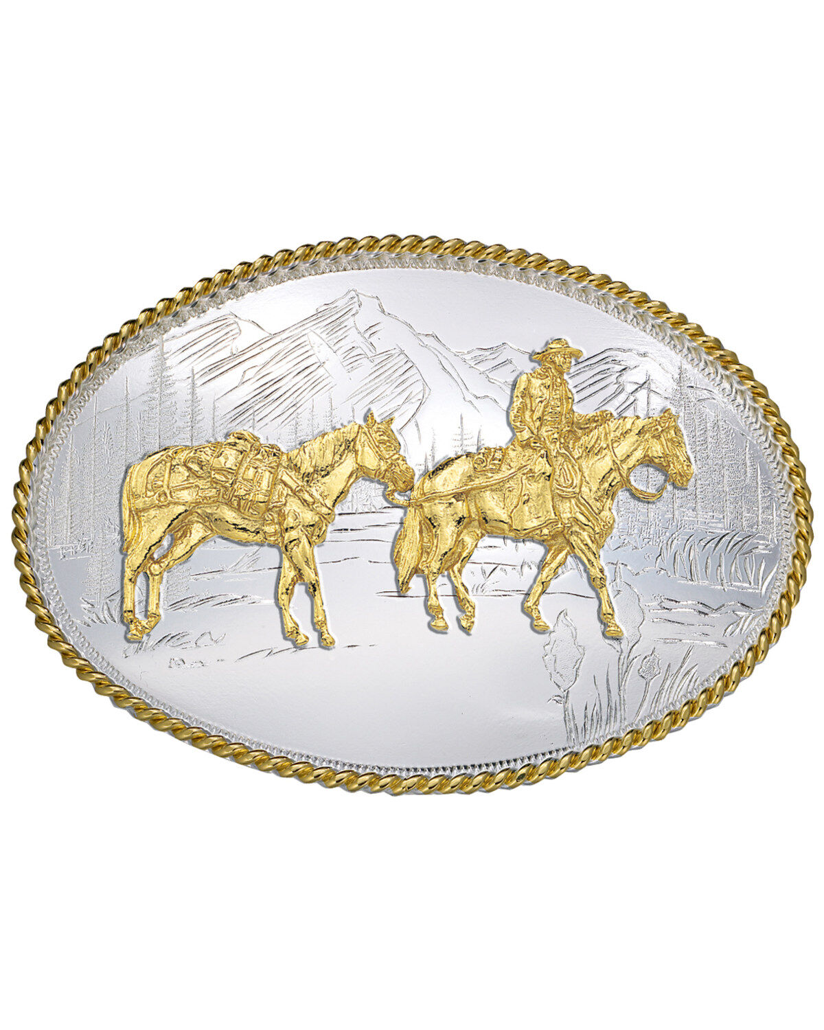 Montana Silversmiths Etched Mountains Pack Horse & Rider Western Belt