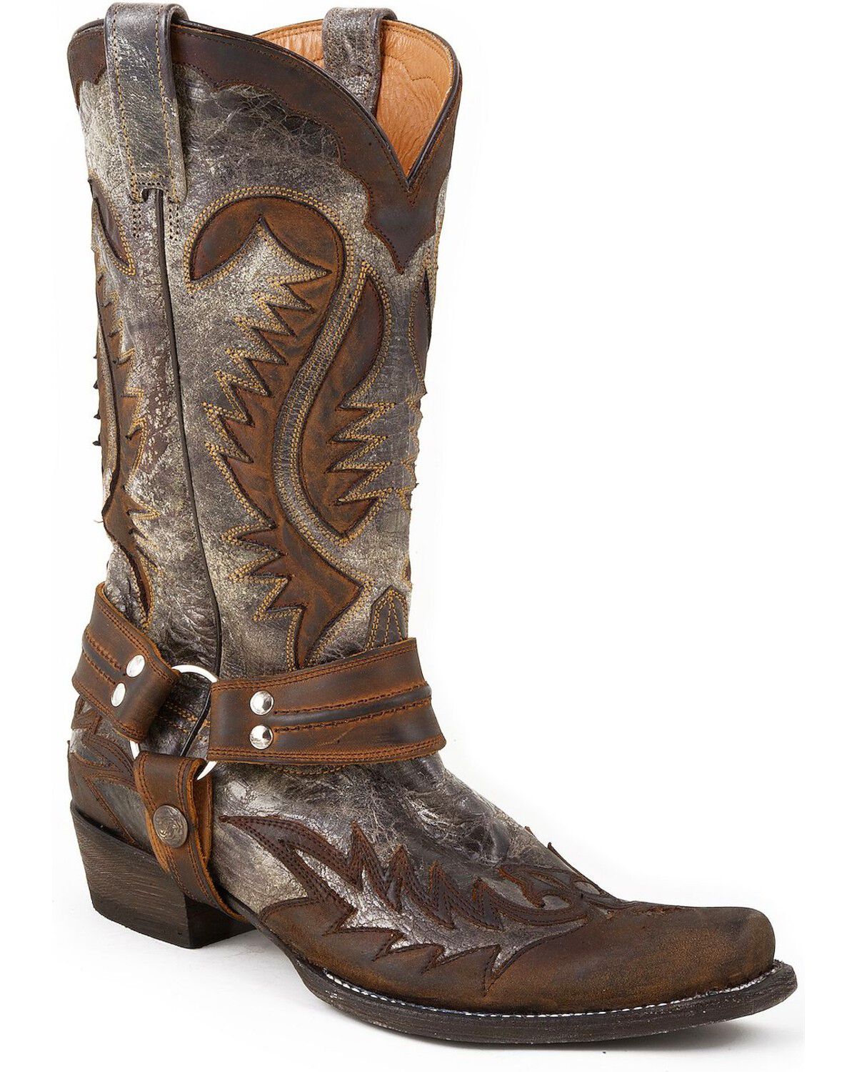 Men's Stetson Crackle Harness Western Boots - Square Toe
