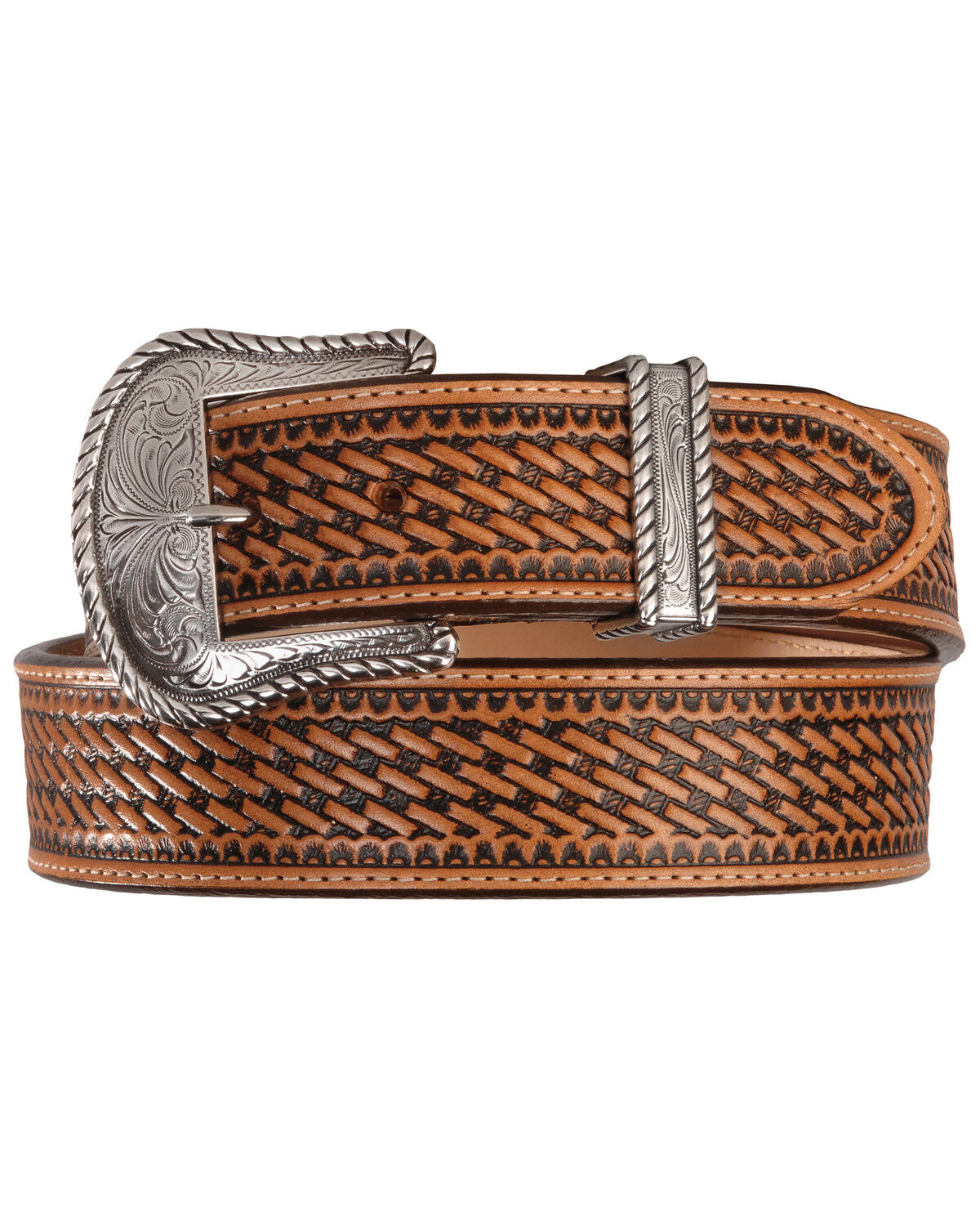 Men's Justin Bronco Basketweave Leather Belt