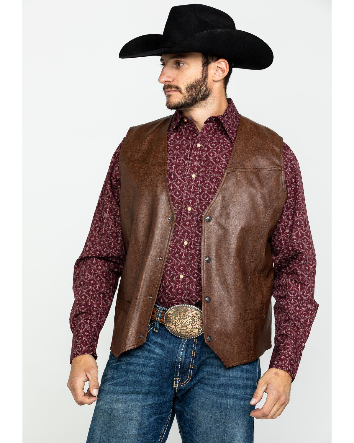 Men's Cripple Creek Whiskey Brown Faux Leather Vest