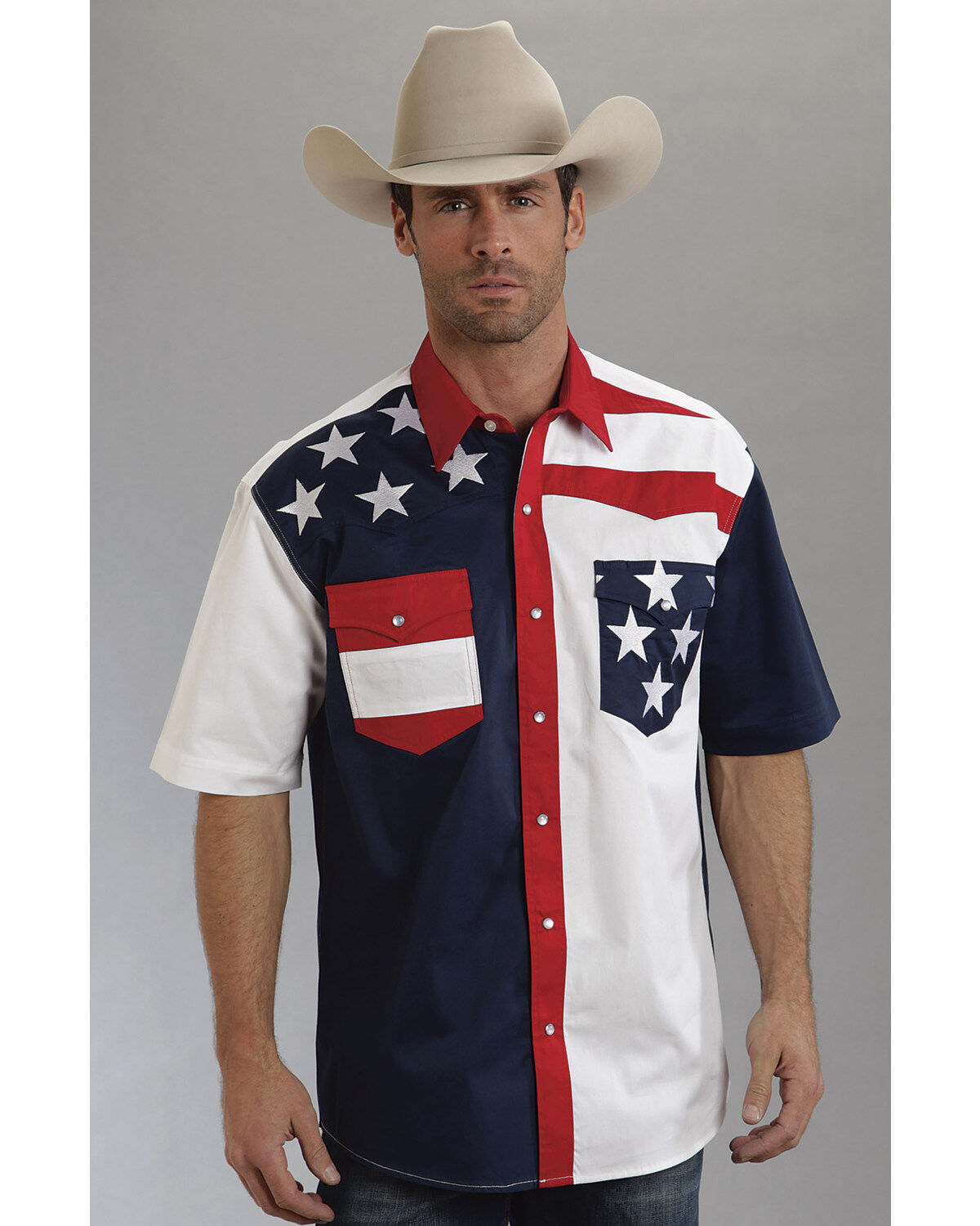 Men's Roper Americana Collection Stars and Stripes Print Short Sleeve