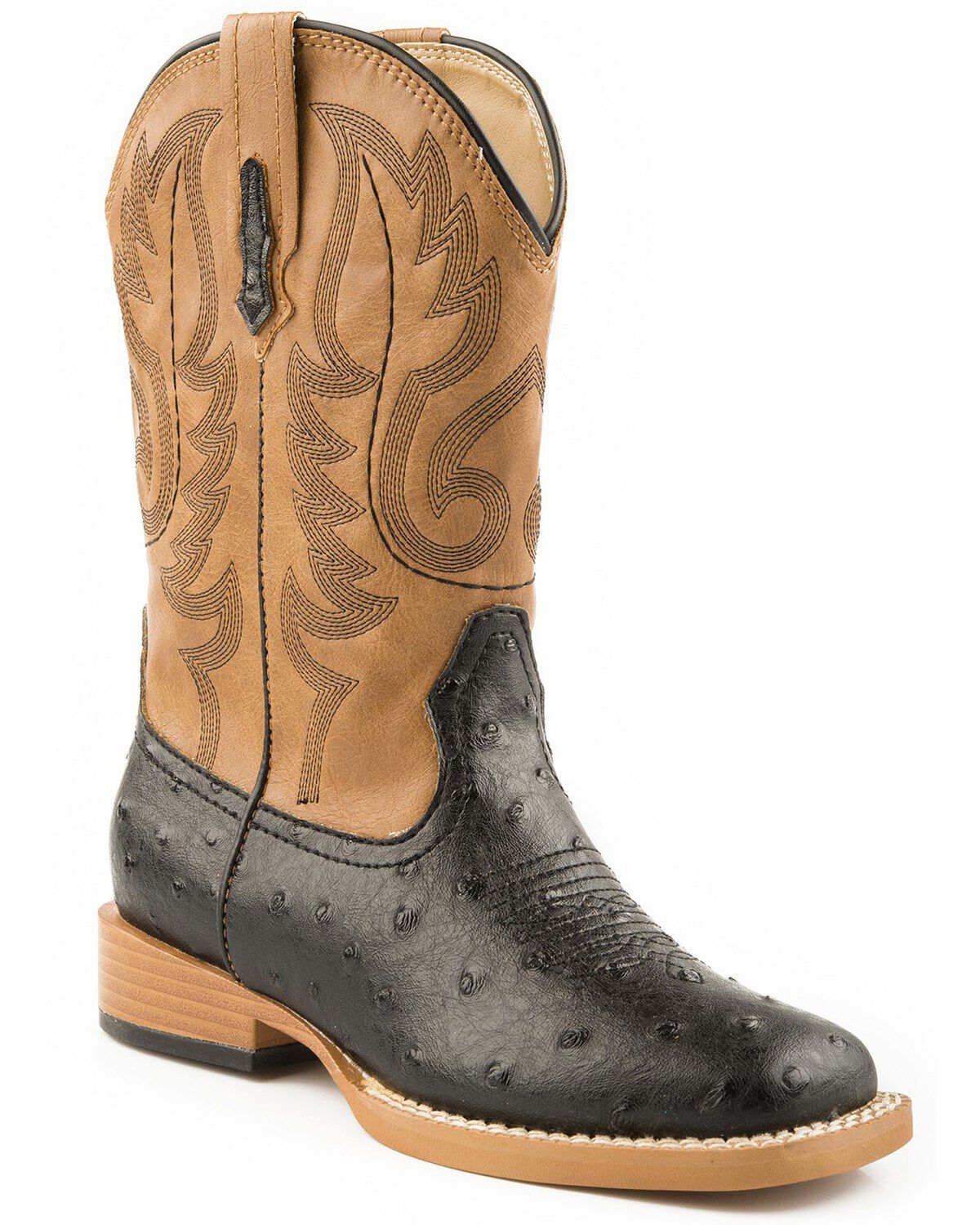 Boys' Roper Faux Ostrich Print Western Boots - Square Toe