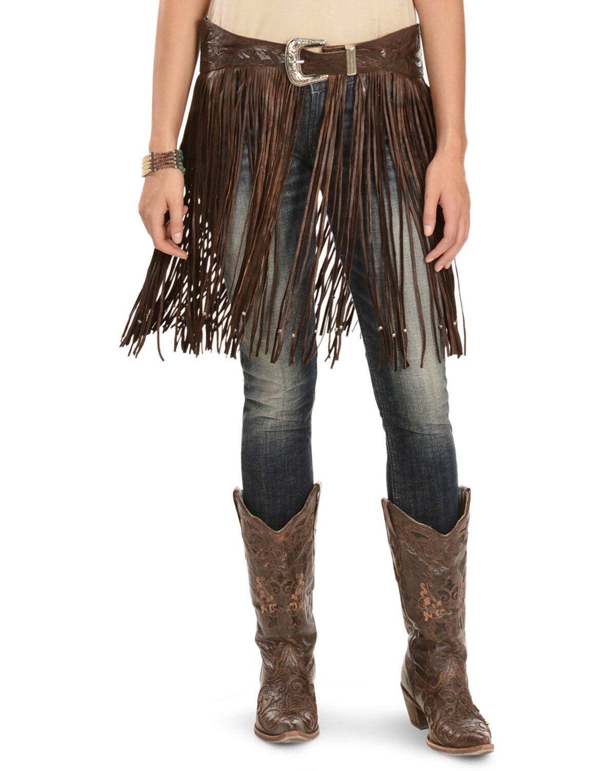 Women's Kobler Leather Hand-Tooled Fringe Belt