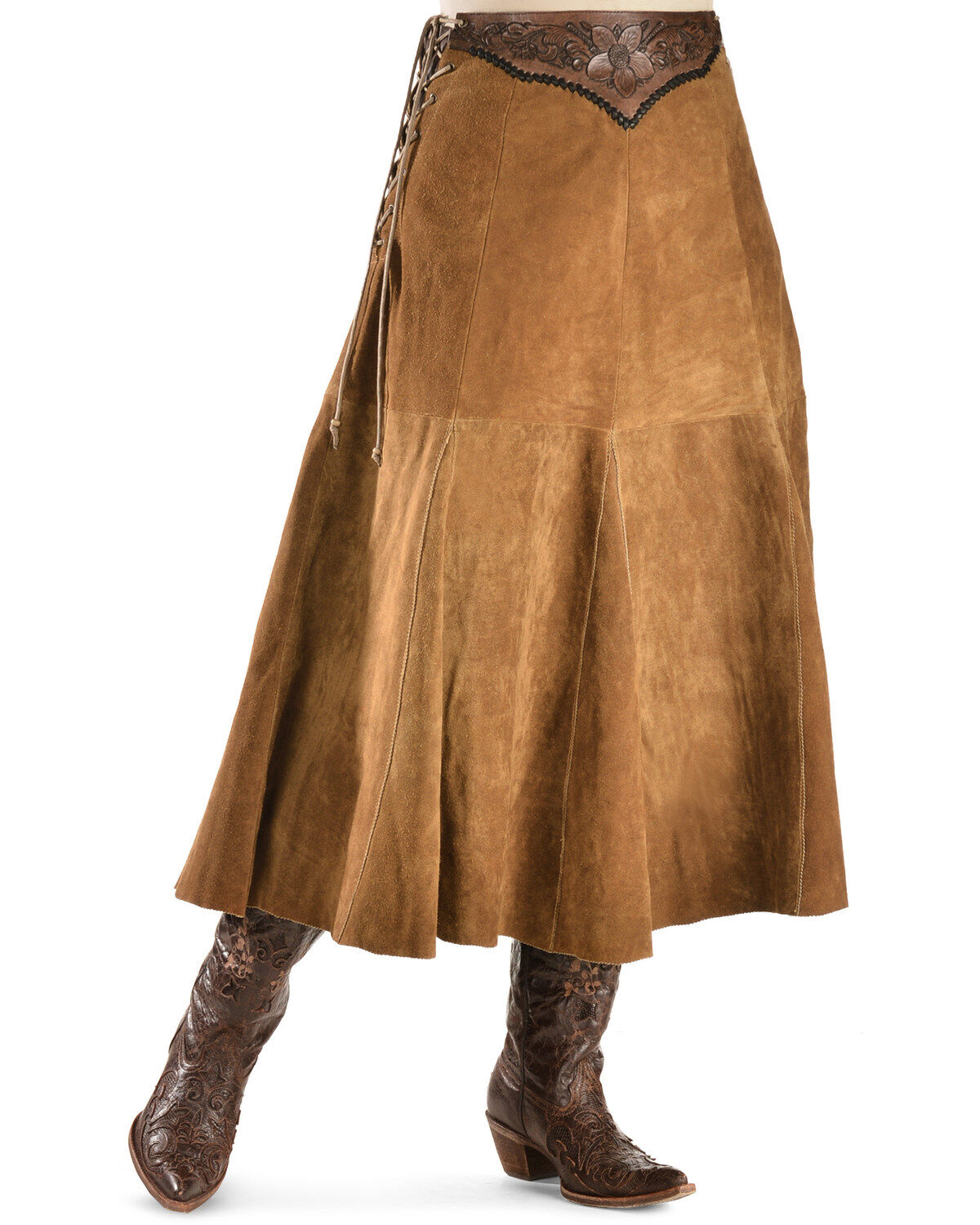Women's Kobler Leather Choctaw Tooled Leather Lace-Up Suede Skirt